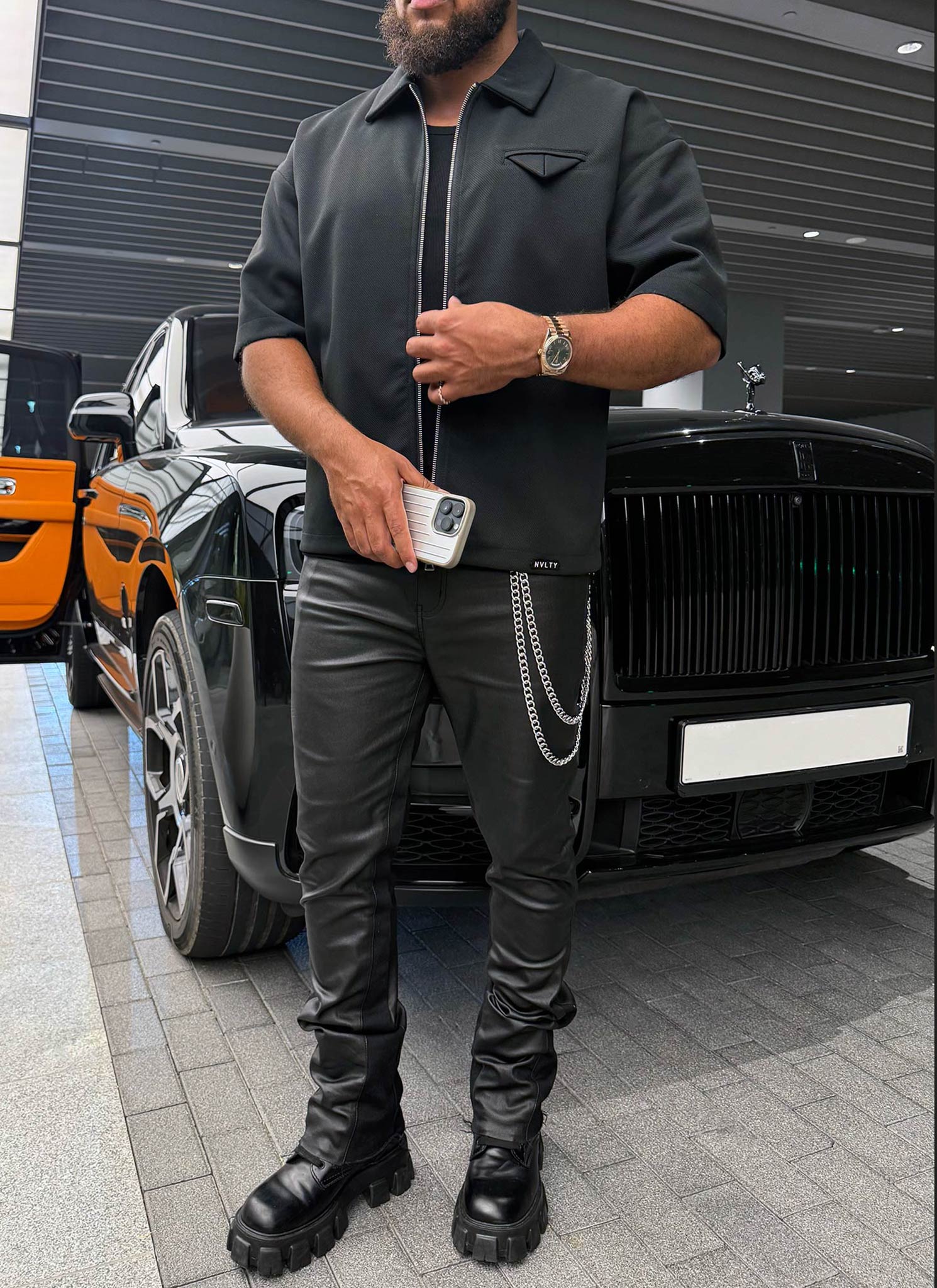 Twill Pocket Square Shirt - Black