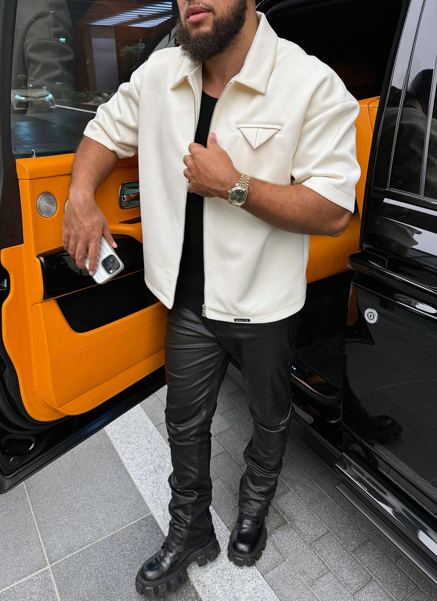 Twill-Hemd mit Einstecktuch - Elfenbein