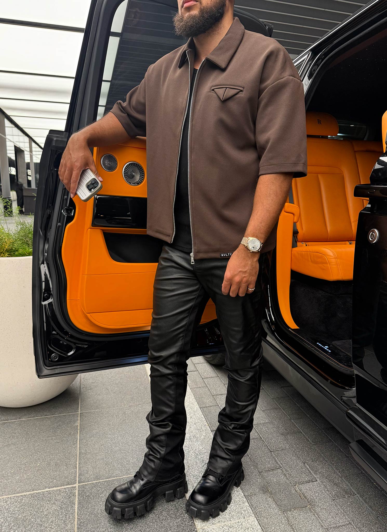 Twill Pocket Square Shirt - Brown