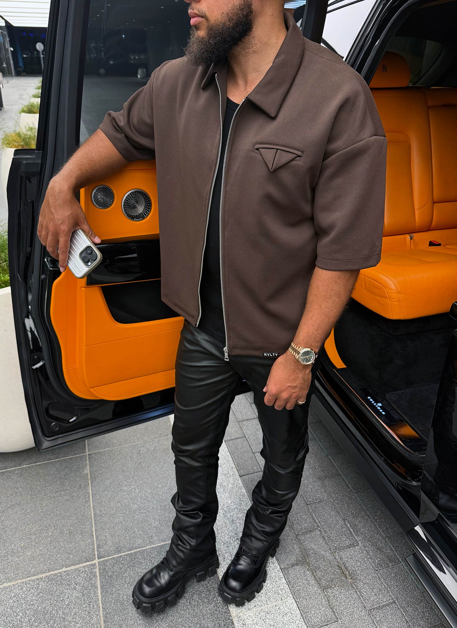 Twill Pocket Square Shirt - Brown