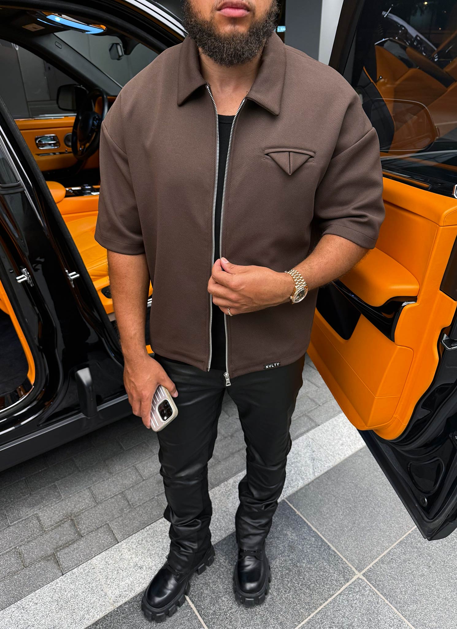 Twill Pocket Square Shirt - Brown