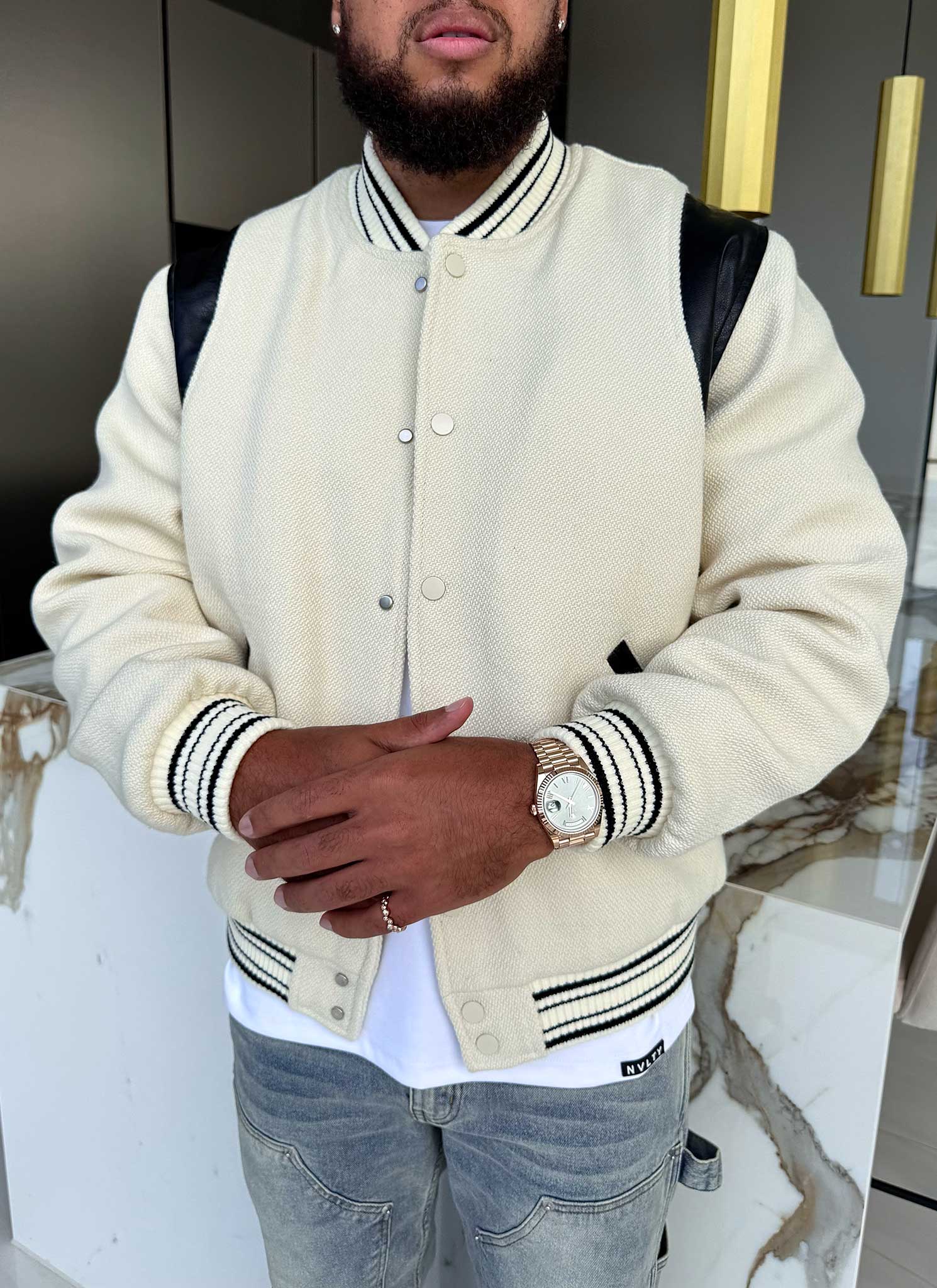 Heavyweight Wool Bomber Jacket - Ivory