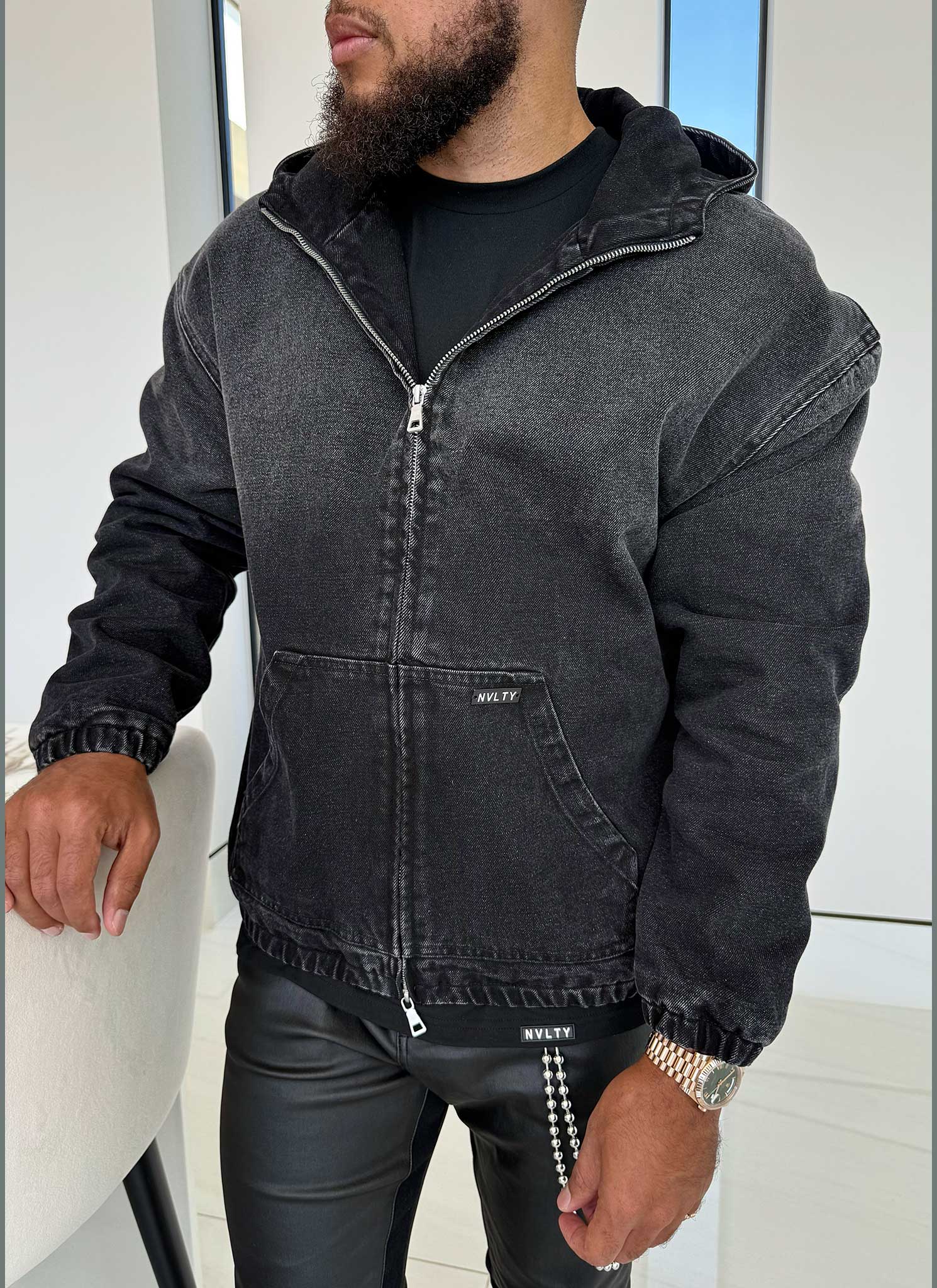 Heavyweight Denim Zip Hoodie - Black
