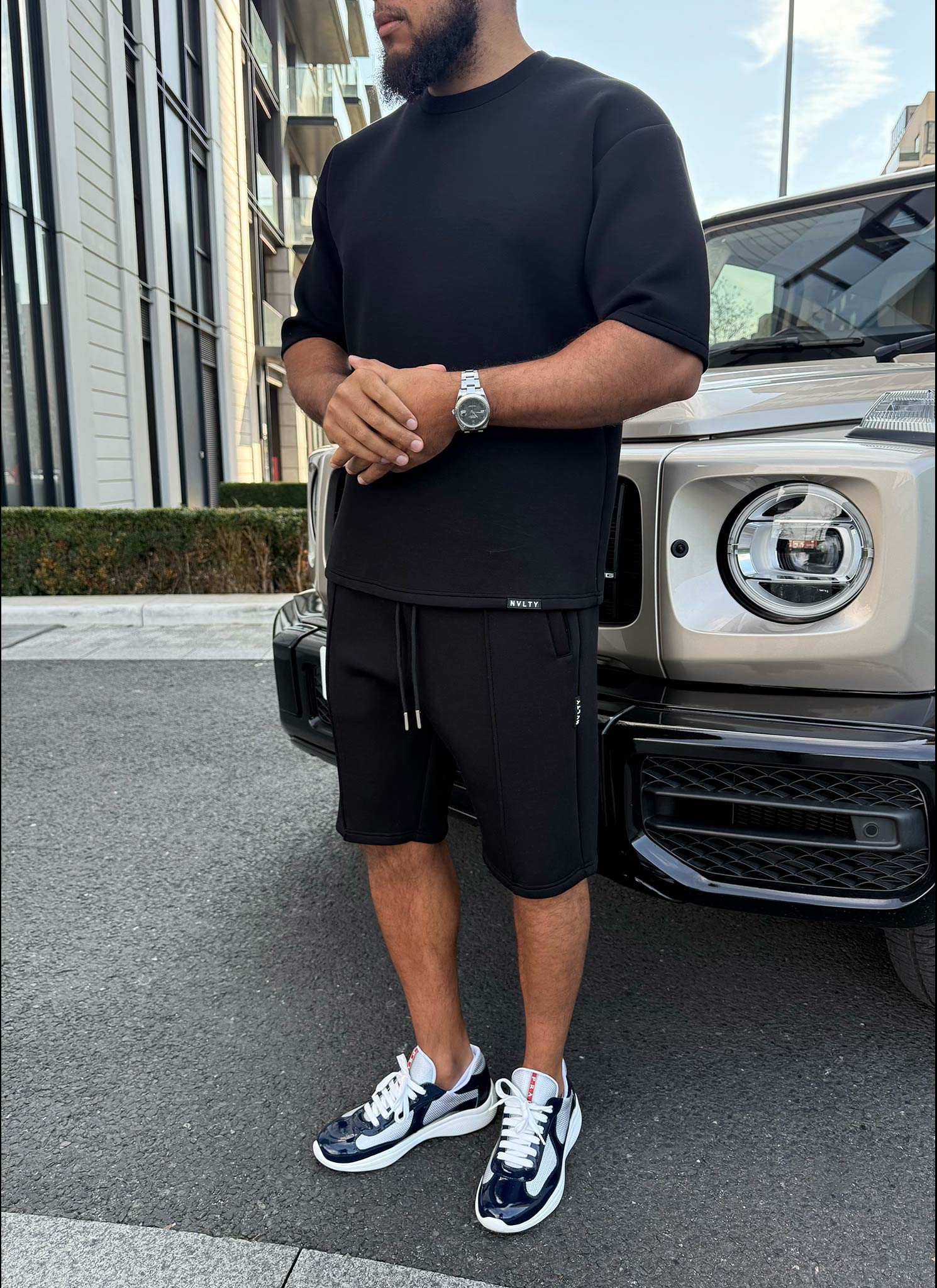 Strukturierte Scuba-Shorts - Schwarz