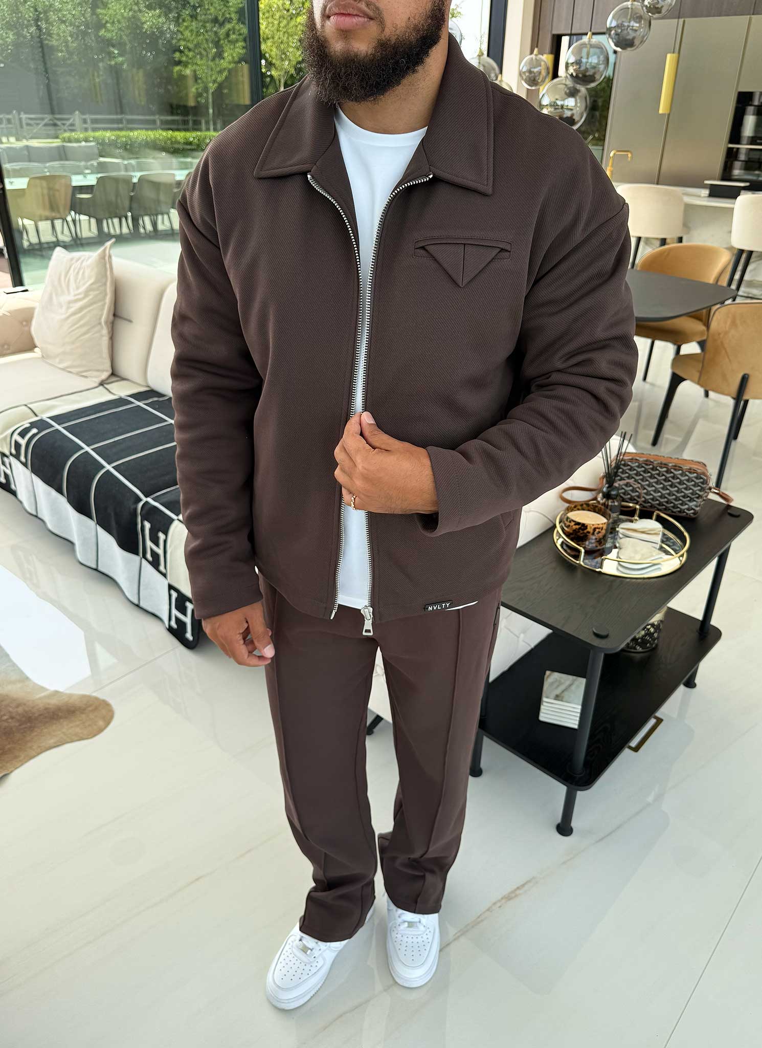 Twill Pocket Square Jacket - Brown