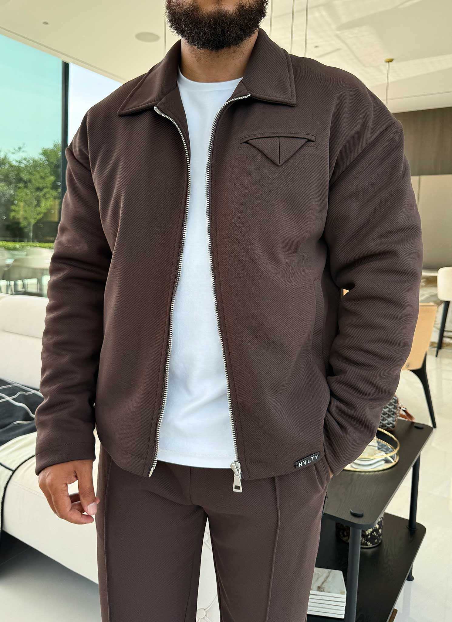 Twill Pocket Square Jacket - Brown