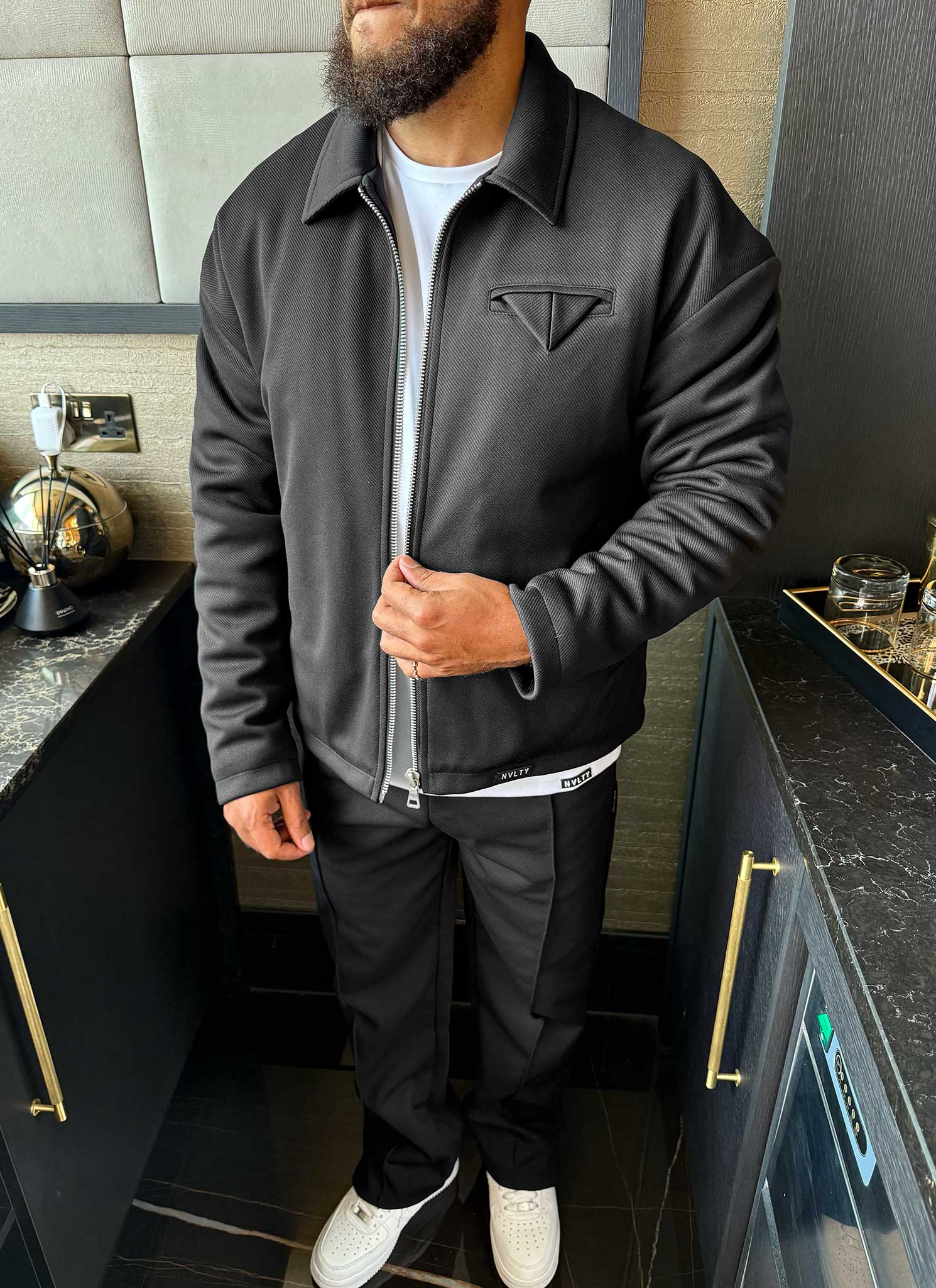 Twill Pocket Square Jacket - Black