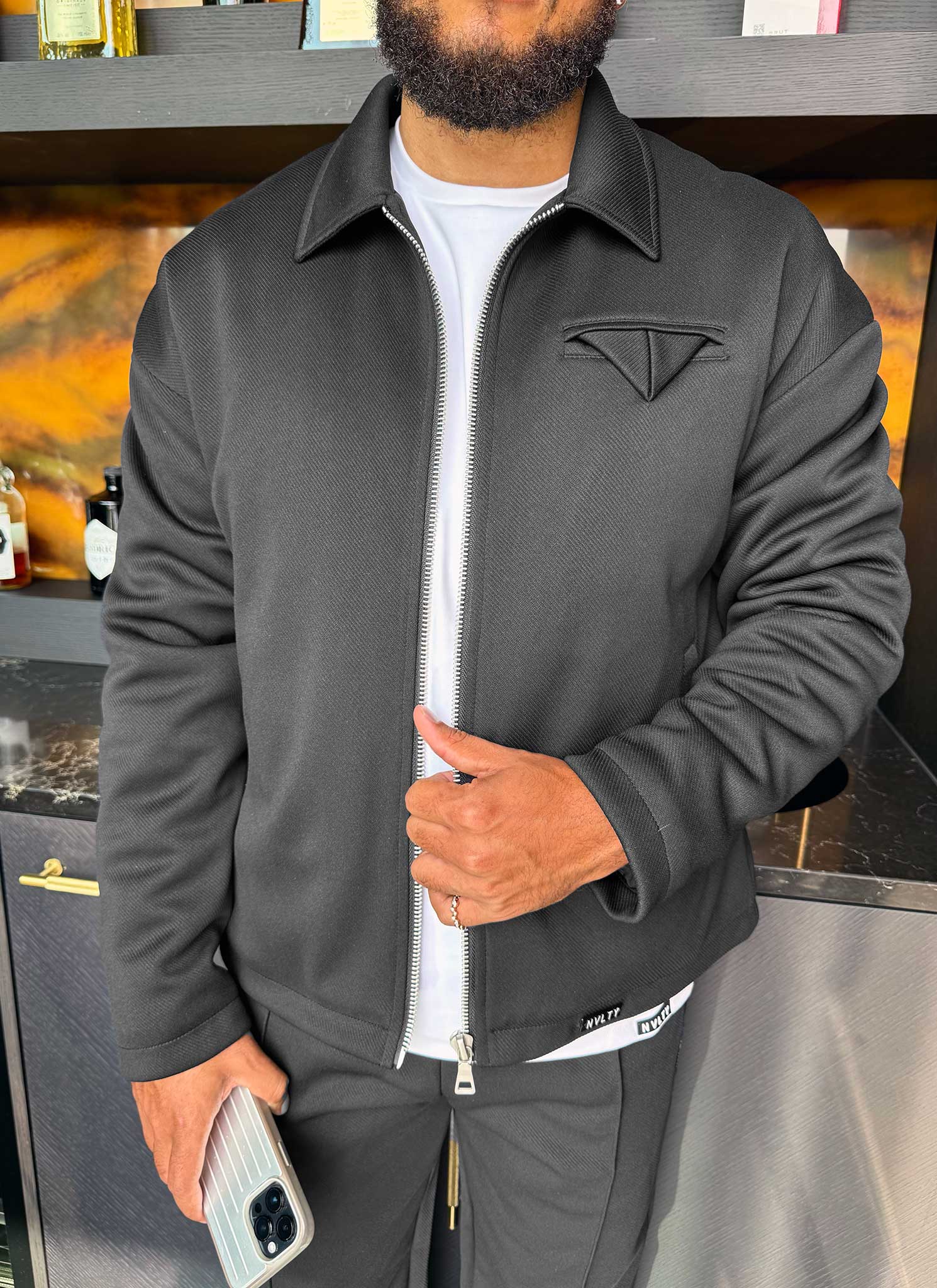 Twill Pocket Square Jacket - Black