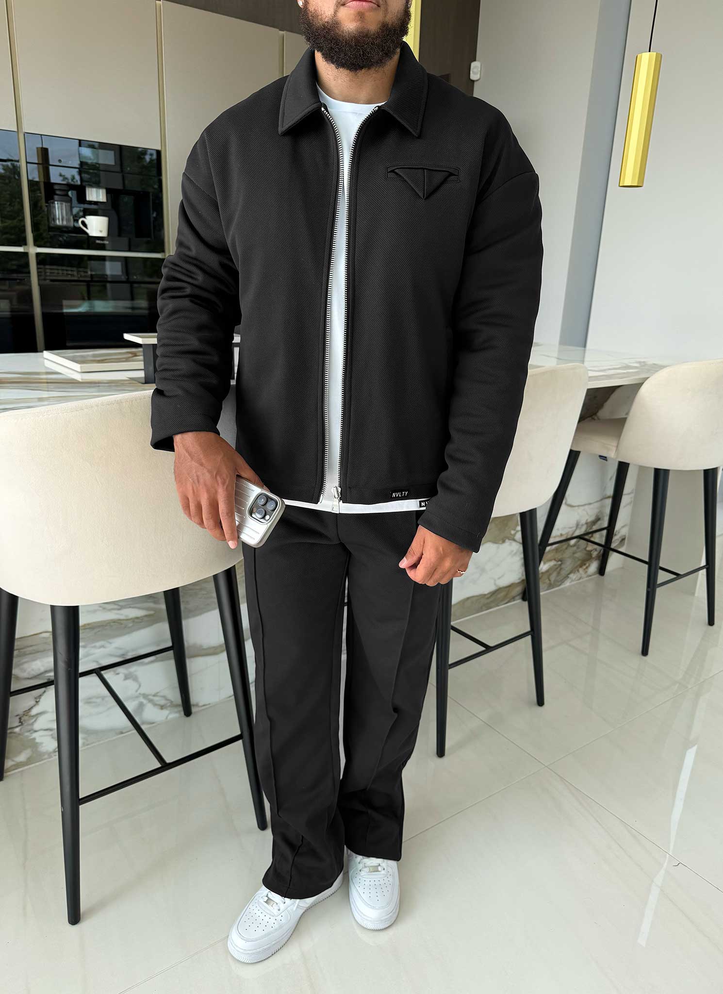 Twill Pocket Square Jacket - Black