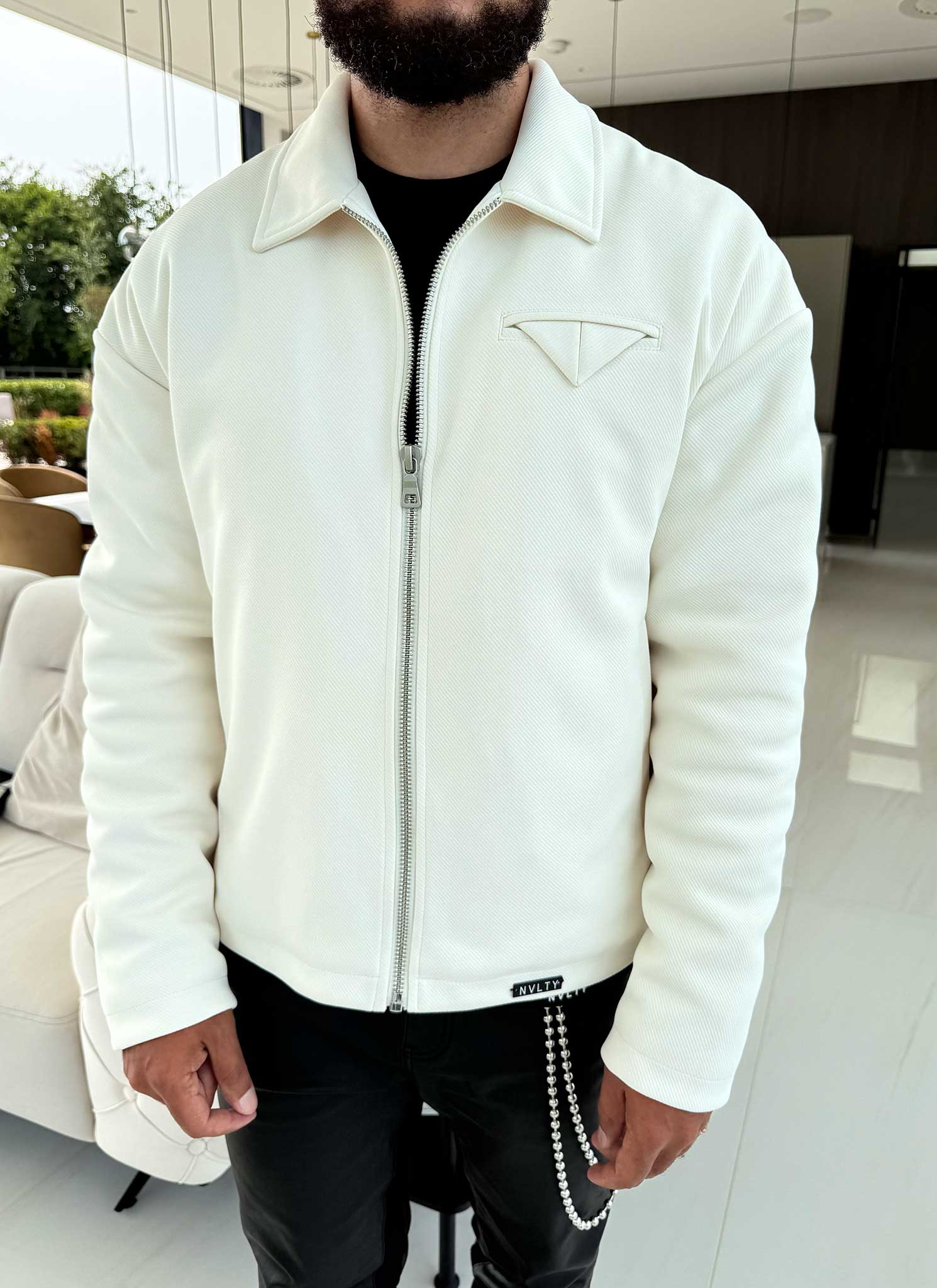 Twill Pocket Square Jacket - Ivory