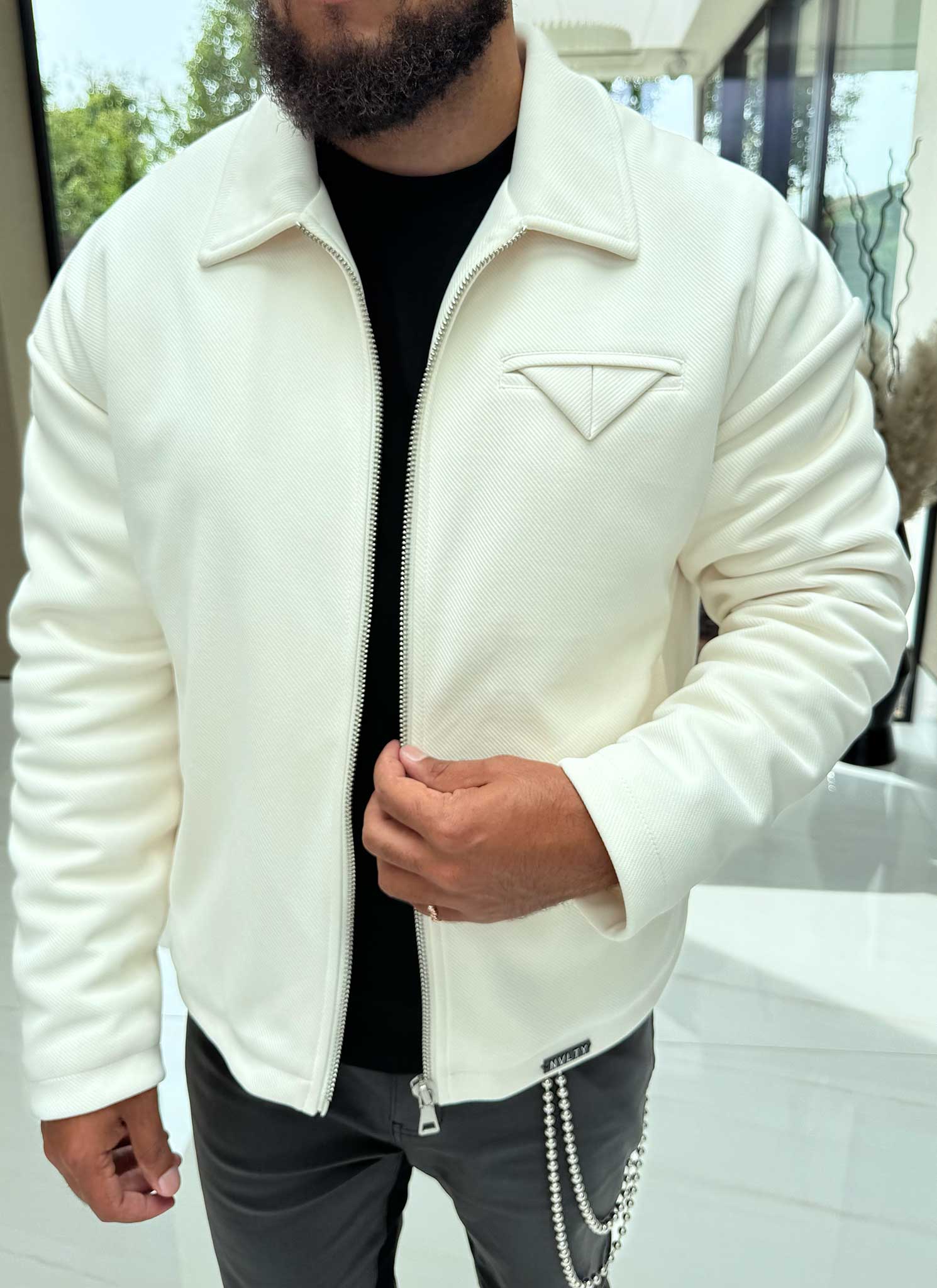 Twill Pocket Square Jacket - Ivory