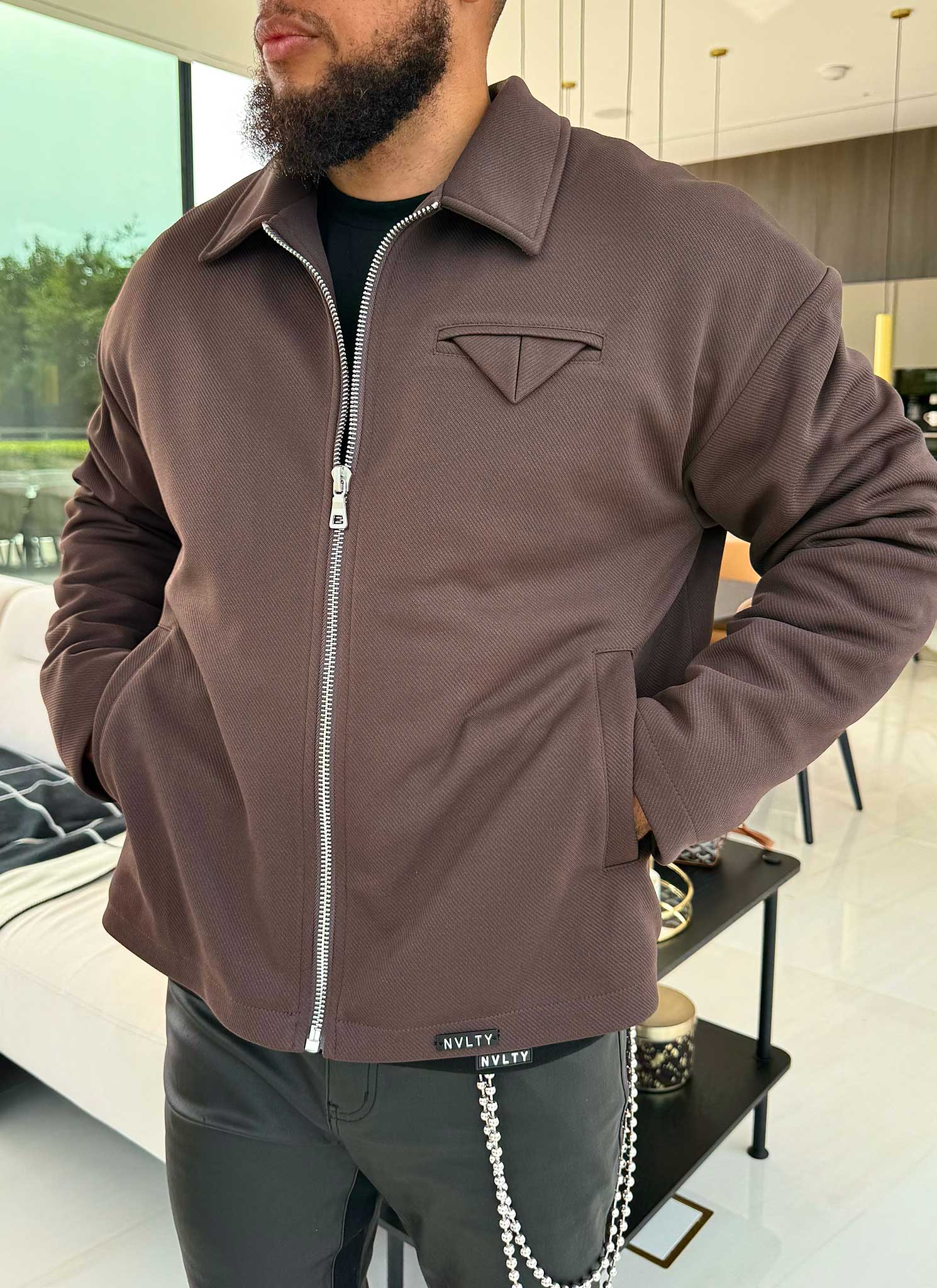 Twill Pocket Square Jacket - Brown