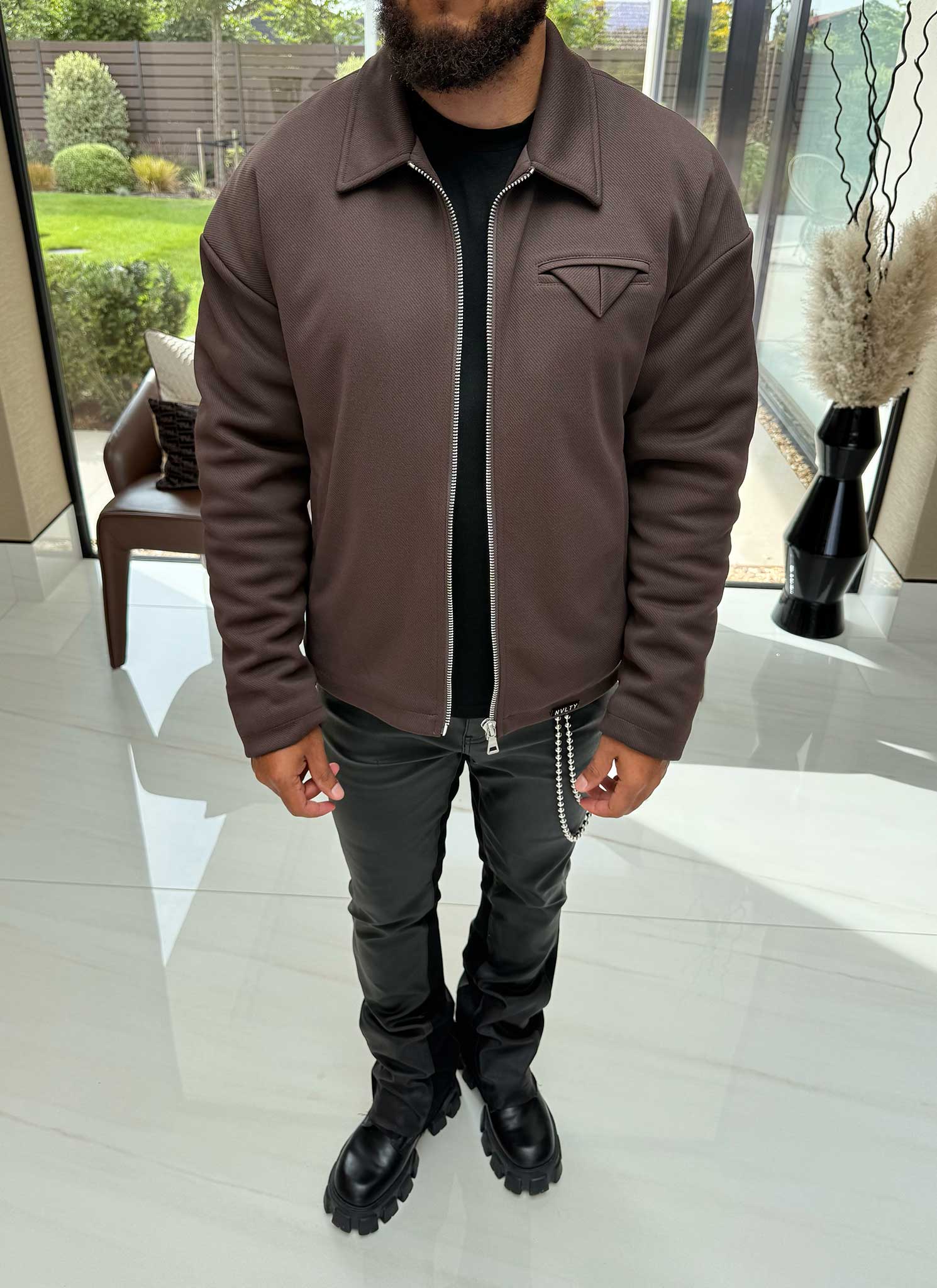 Twill Pocket Square Jacket - Brown