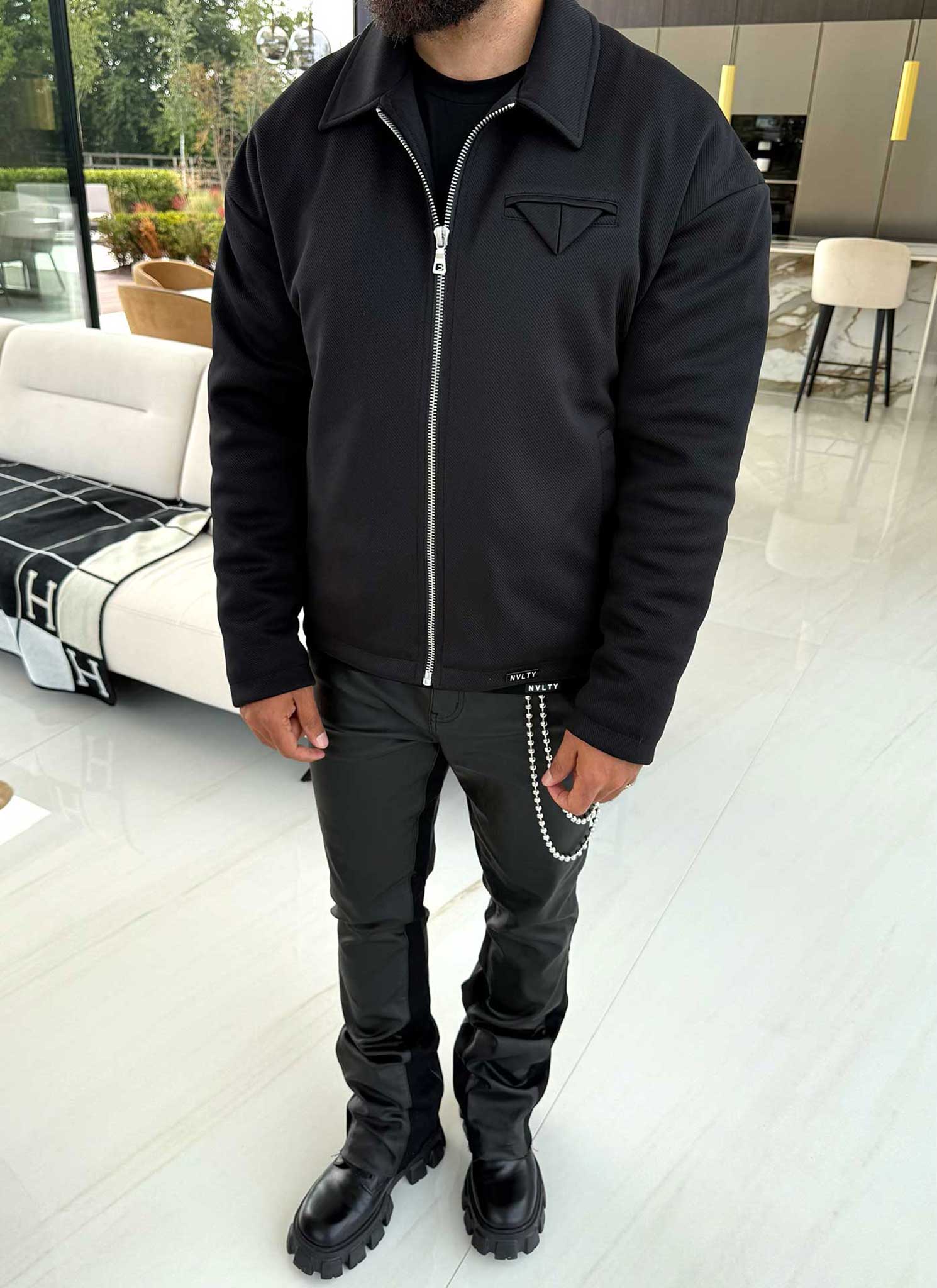 Twill Pocket Square Jacket - Black