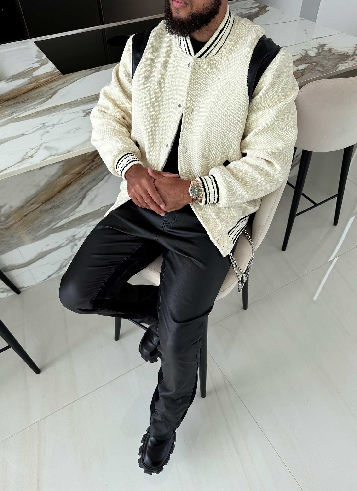 Heavyweight Wool Bomber Jacket - Ivory