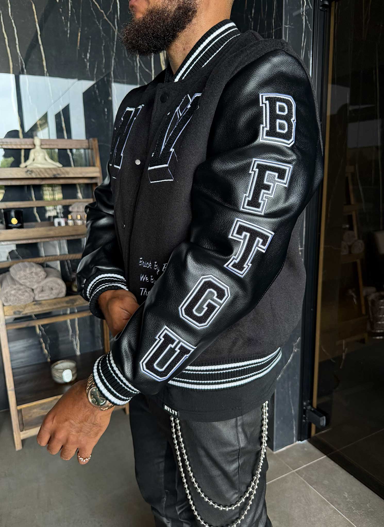 Built From The Ground Up Varsity Jacket - Black