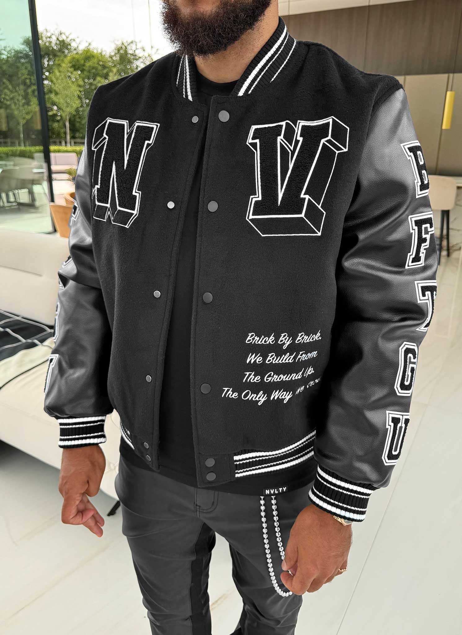 Built From The Ground Up Varsity Jacket - Black