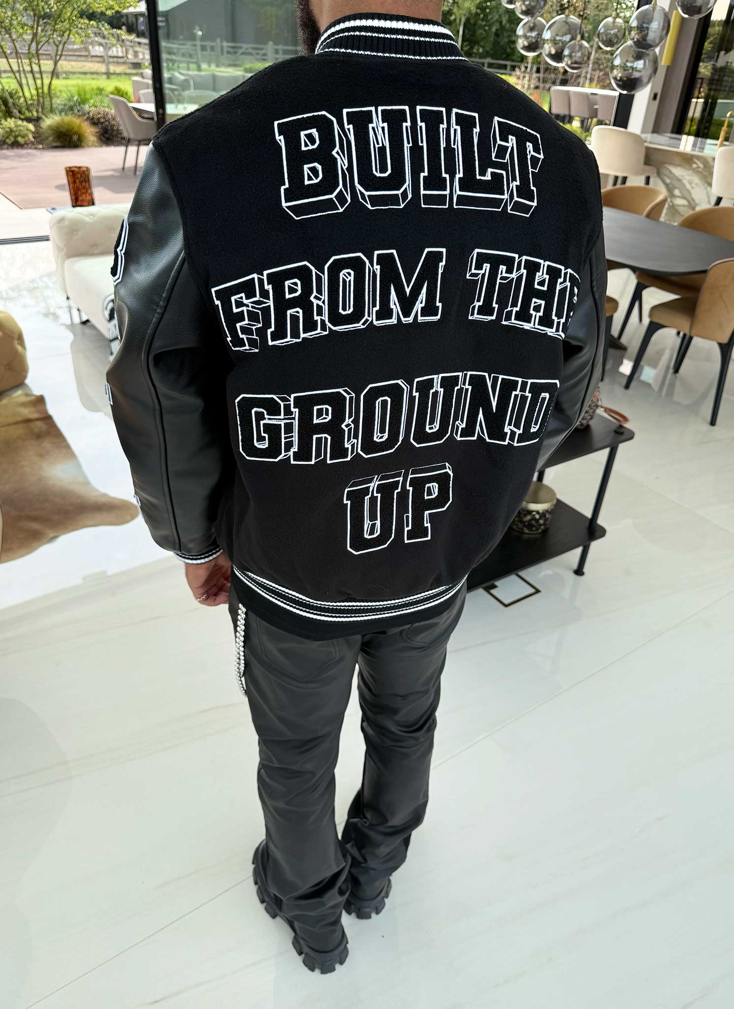 Built From The Ground Up Varsity Jacket - Black