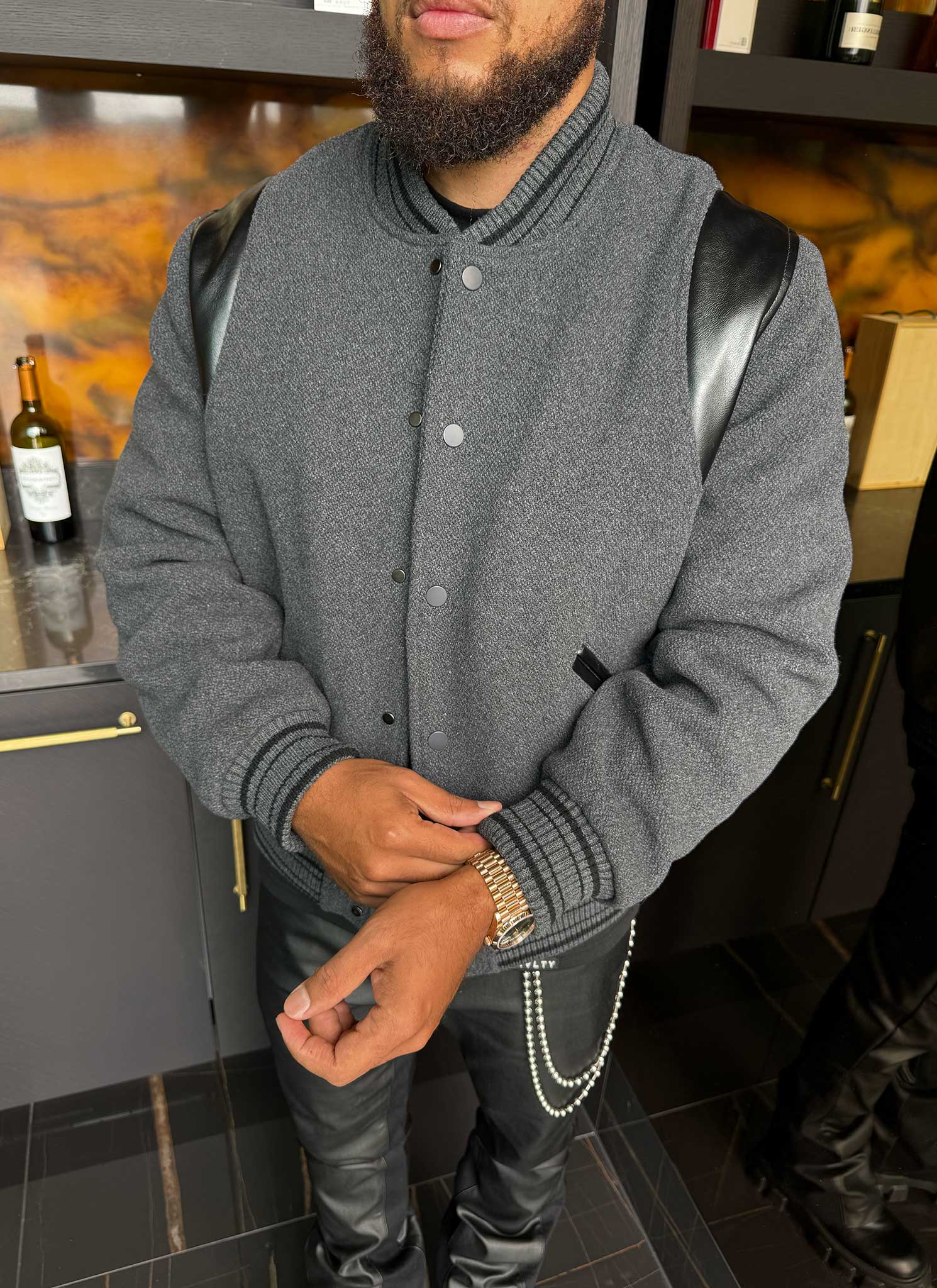 Heavyweight Wool Bomber Jacket - Grey