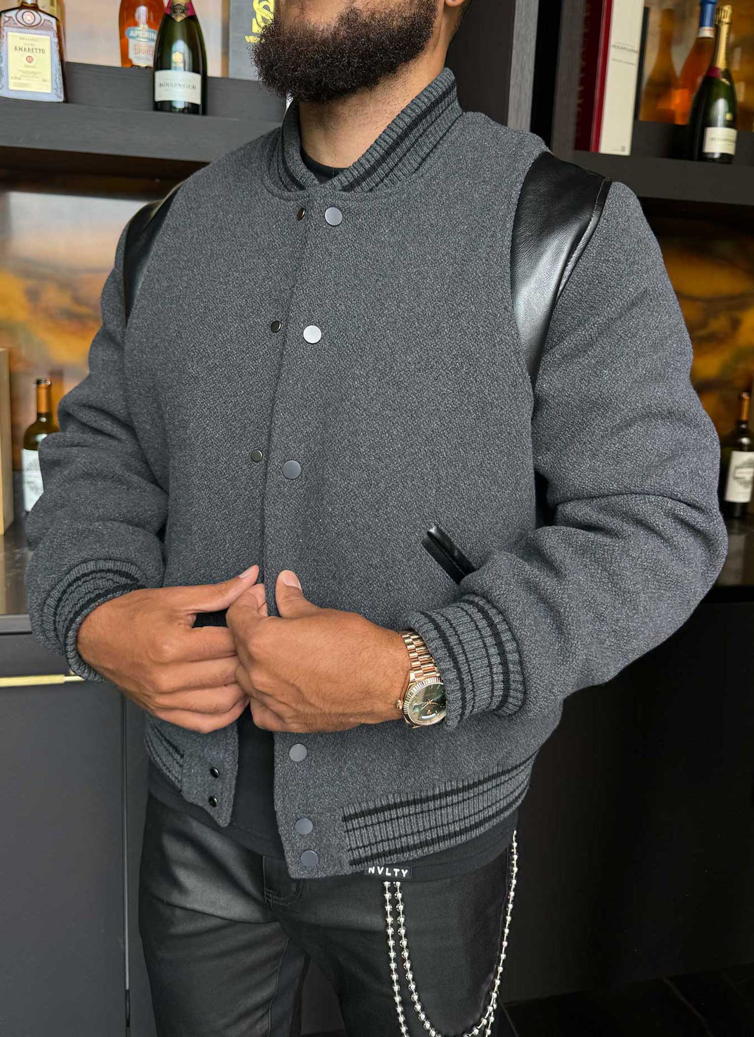 Heavyweight Wool Bomber Jacket - Grey