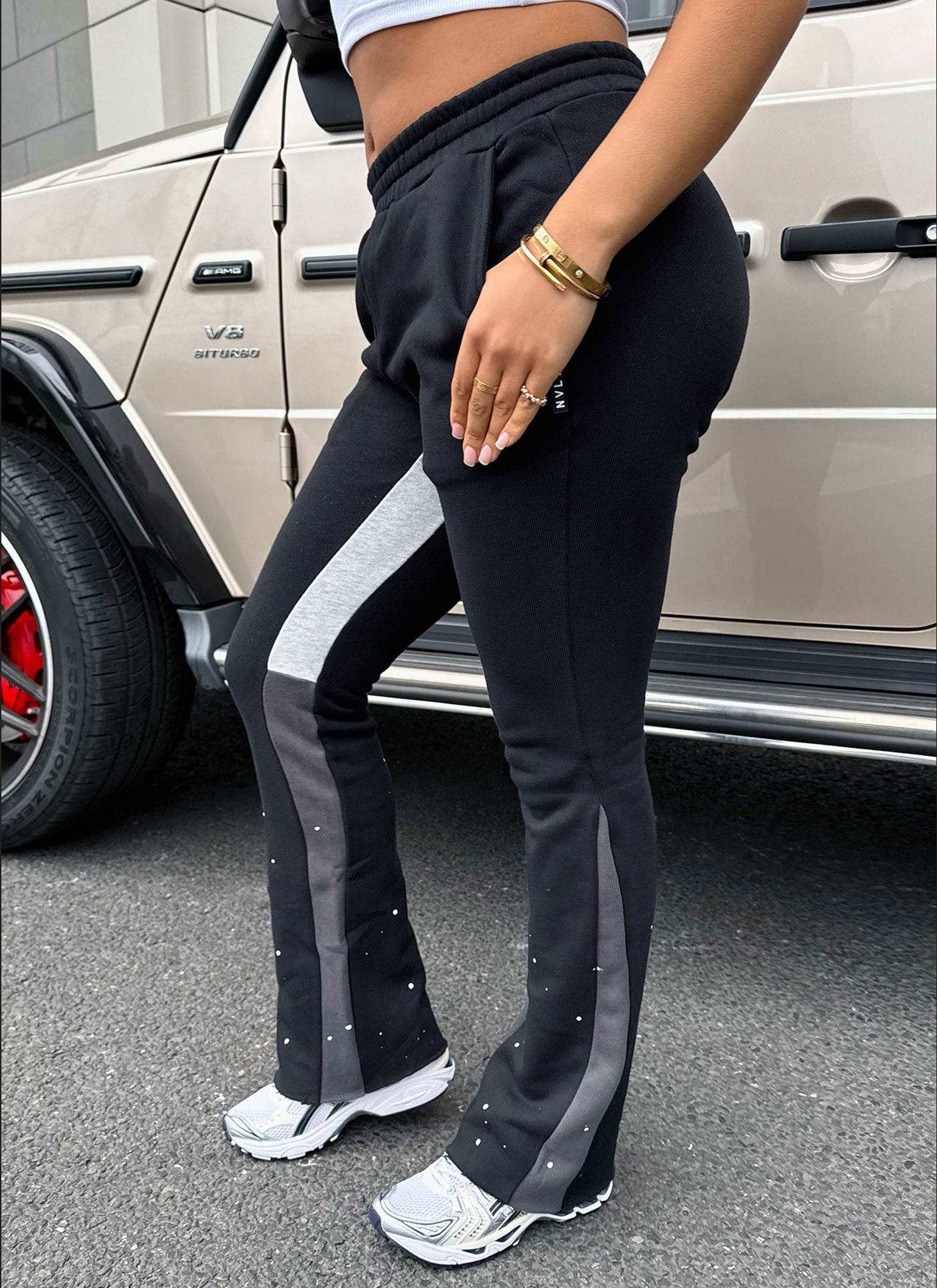 Vintage Flare Paint Joggers - Black