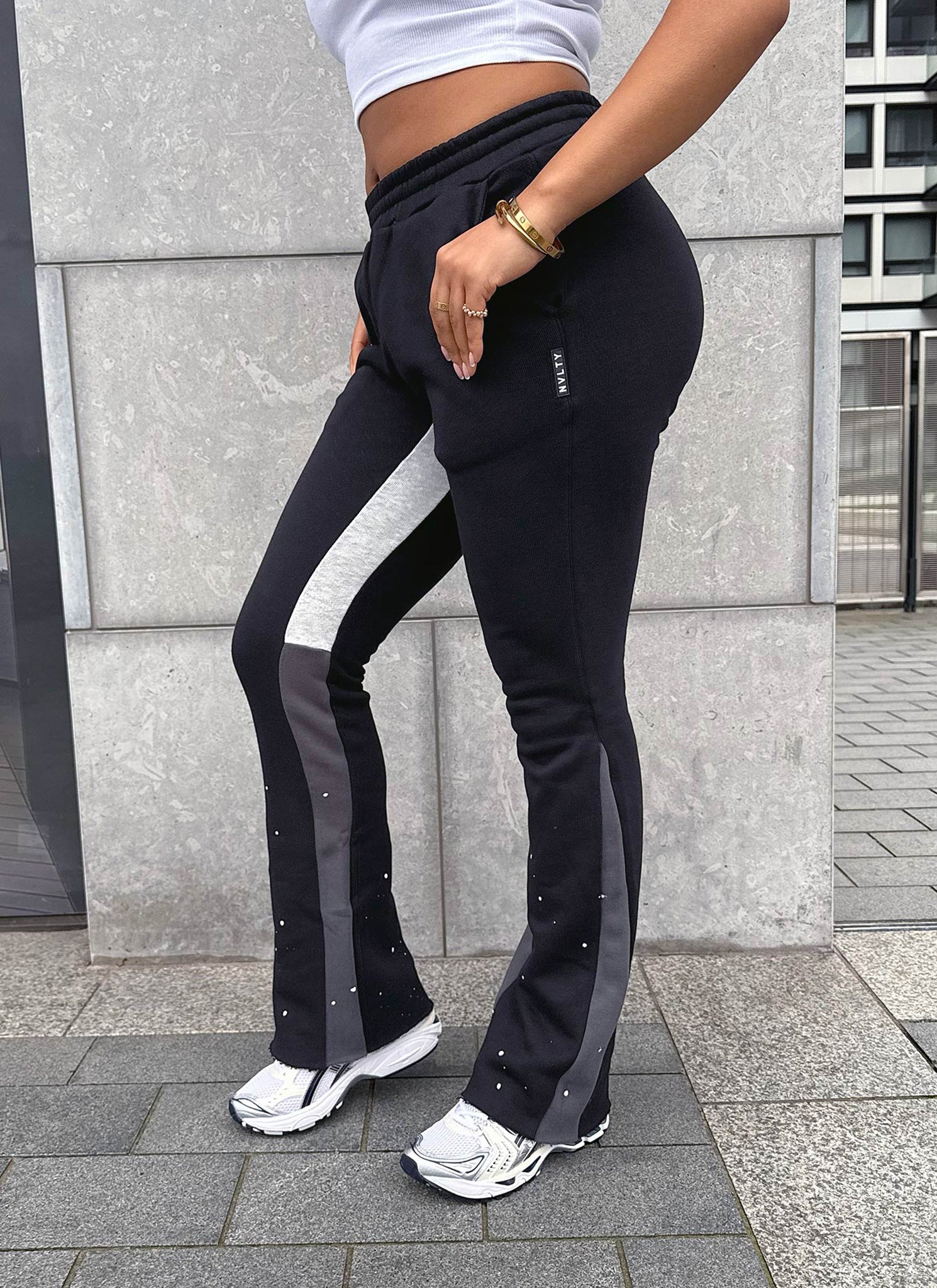 Vintage Flare Paint Joggers - Black