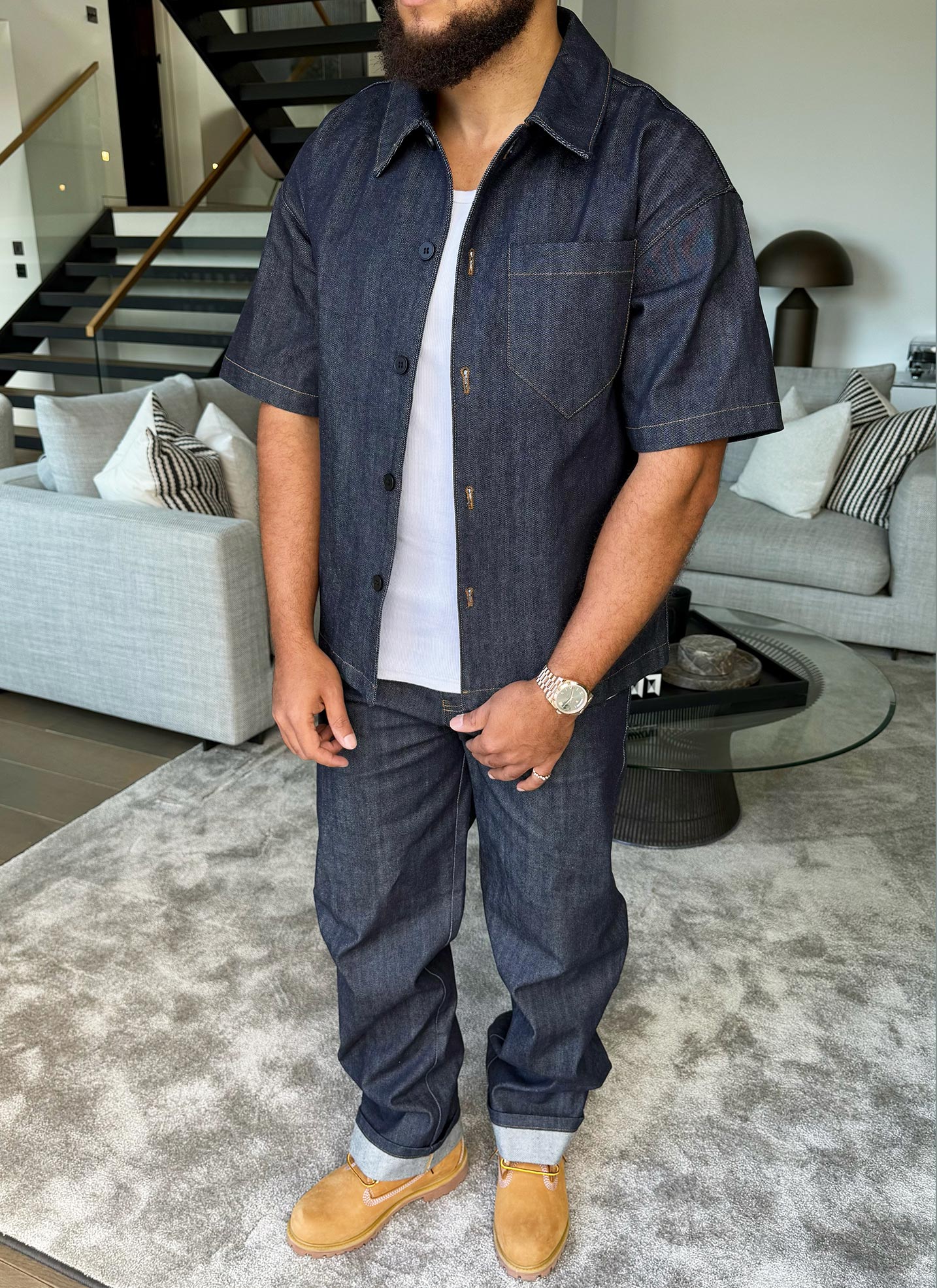 Strukturiertes Selvedge-Jeanshemd – Indigo