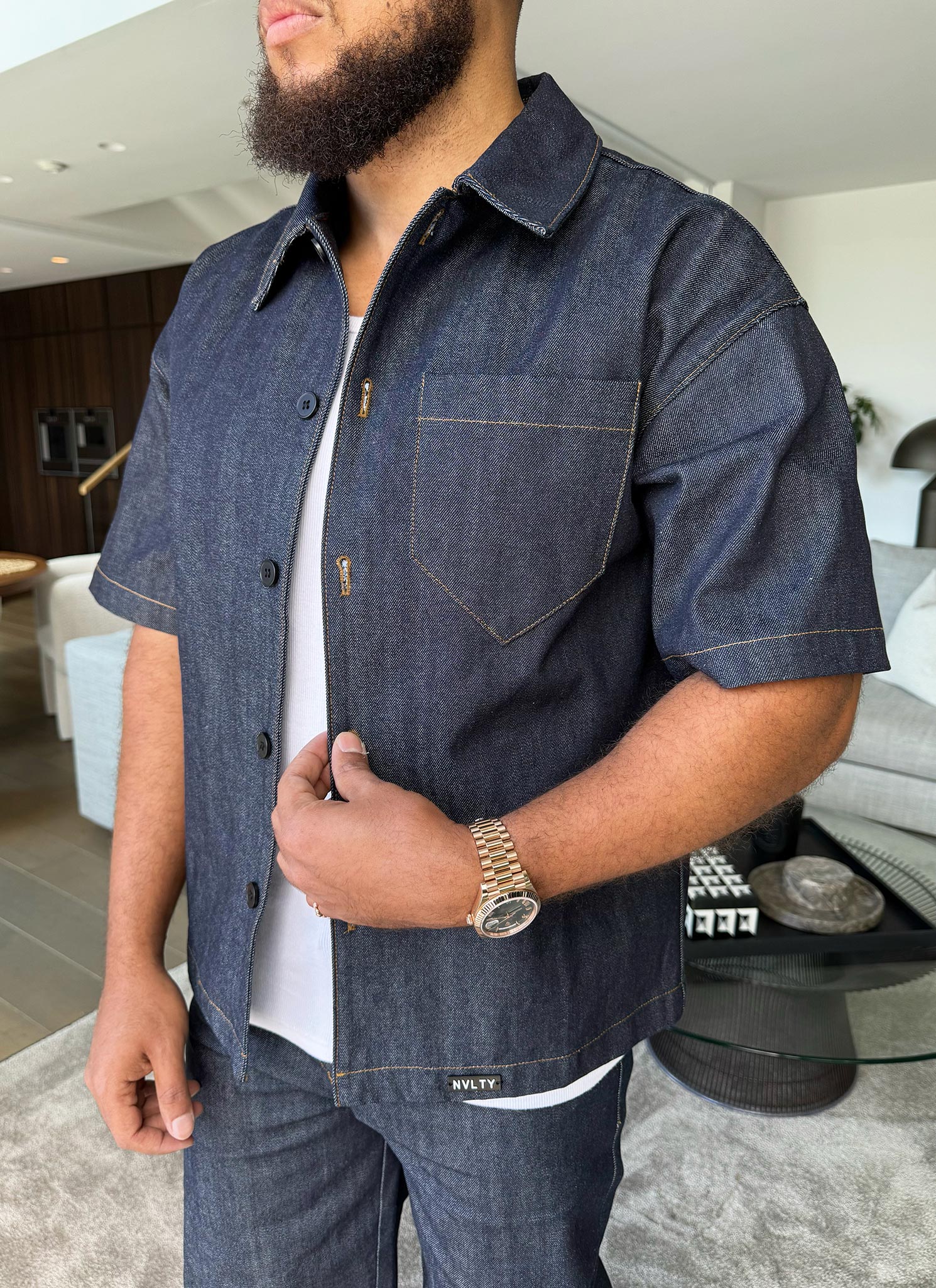 Strukturiertes Selvedge-Jeanshemd – Indigo