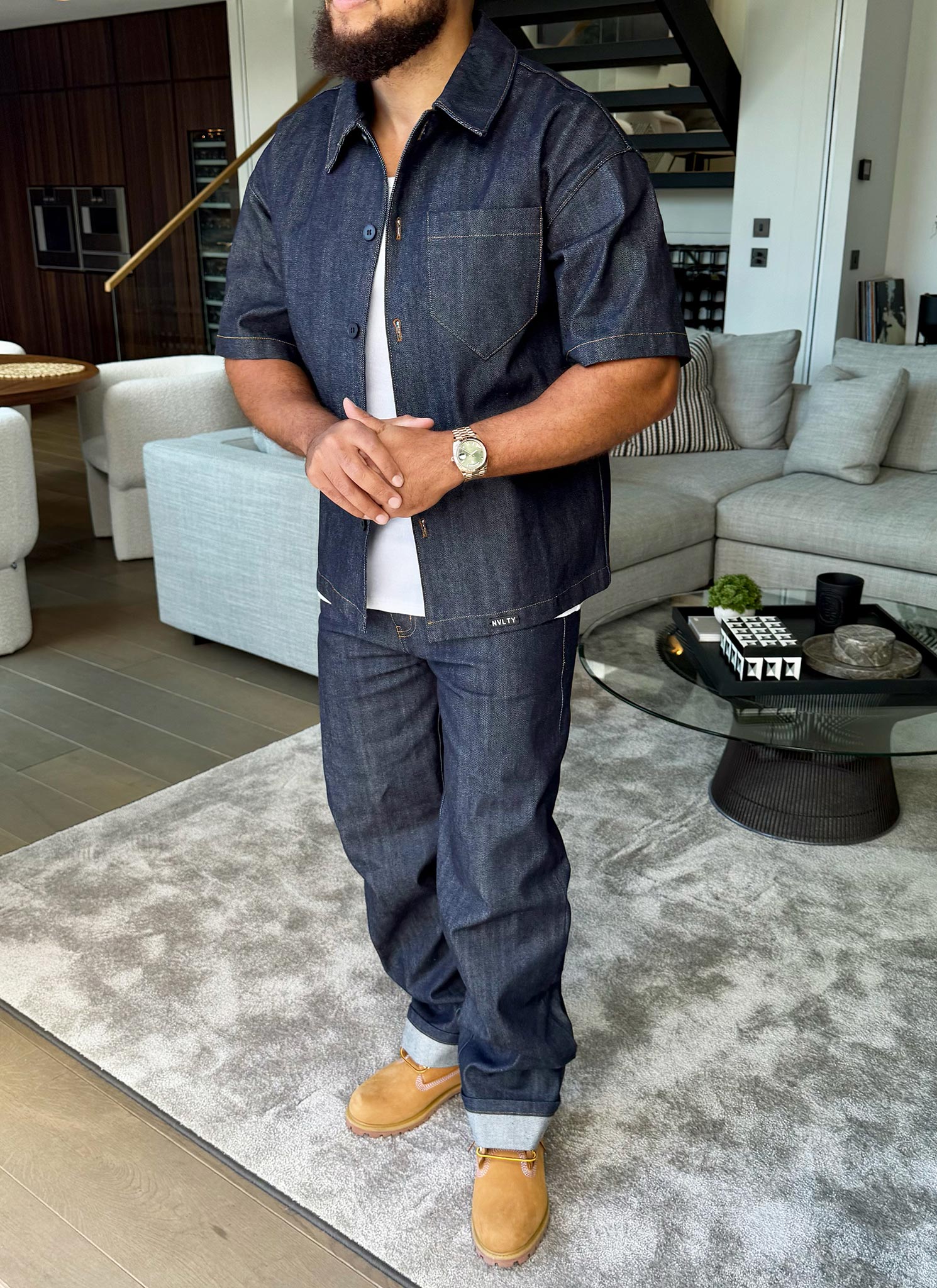 Strukturiertes Selvedge-Jeanshemd – Indigo