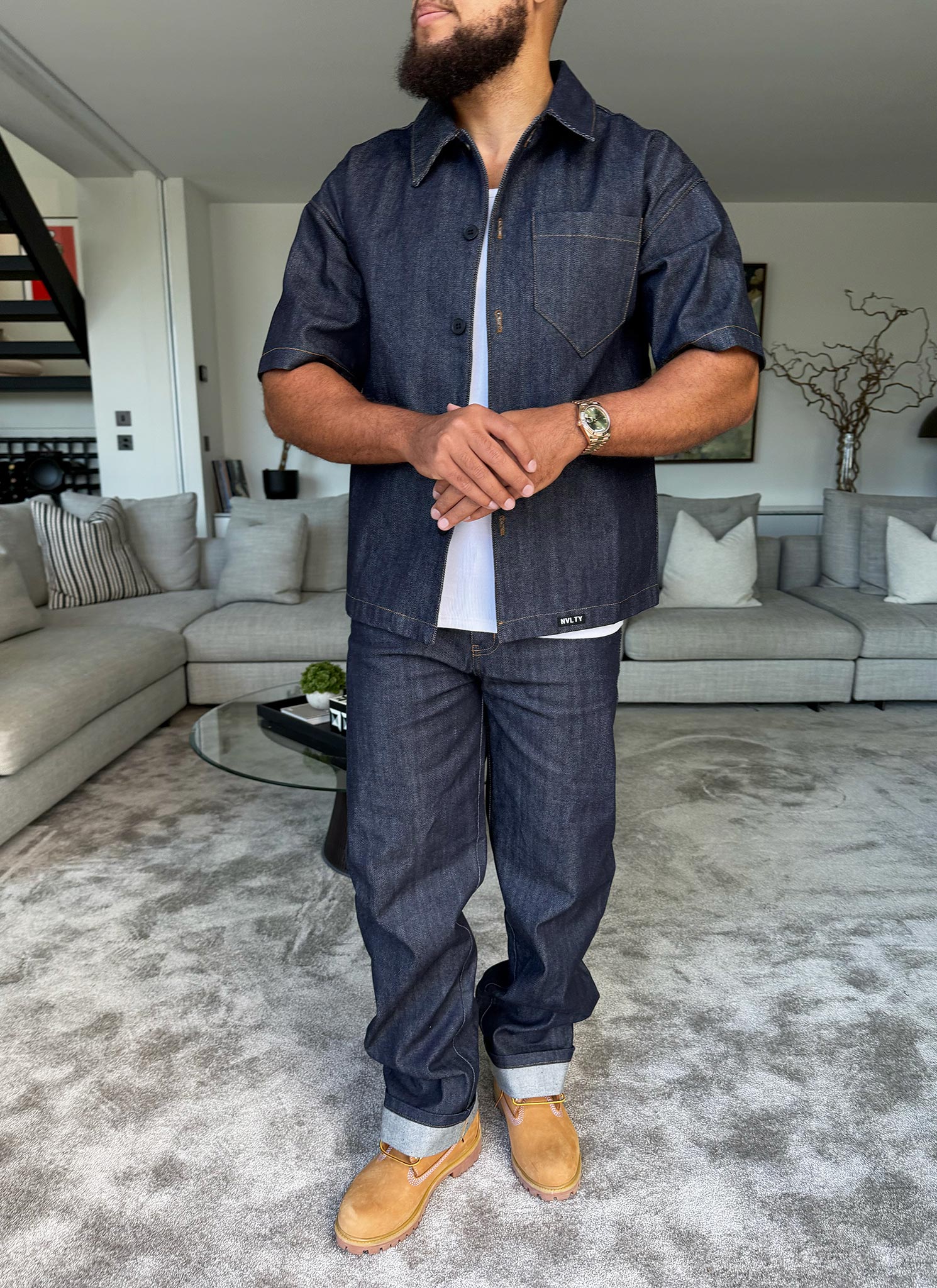 Strukturiertes Selvedge-Jeanshemd – Indigo