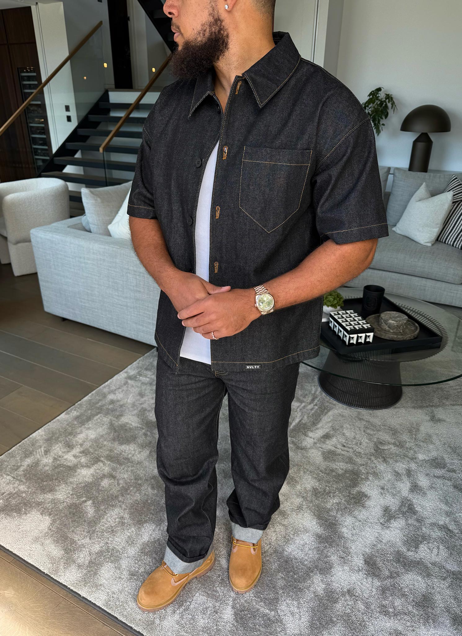 Structured Selvedge Denim Shirt - Black