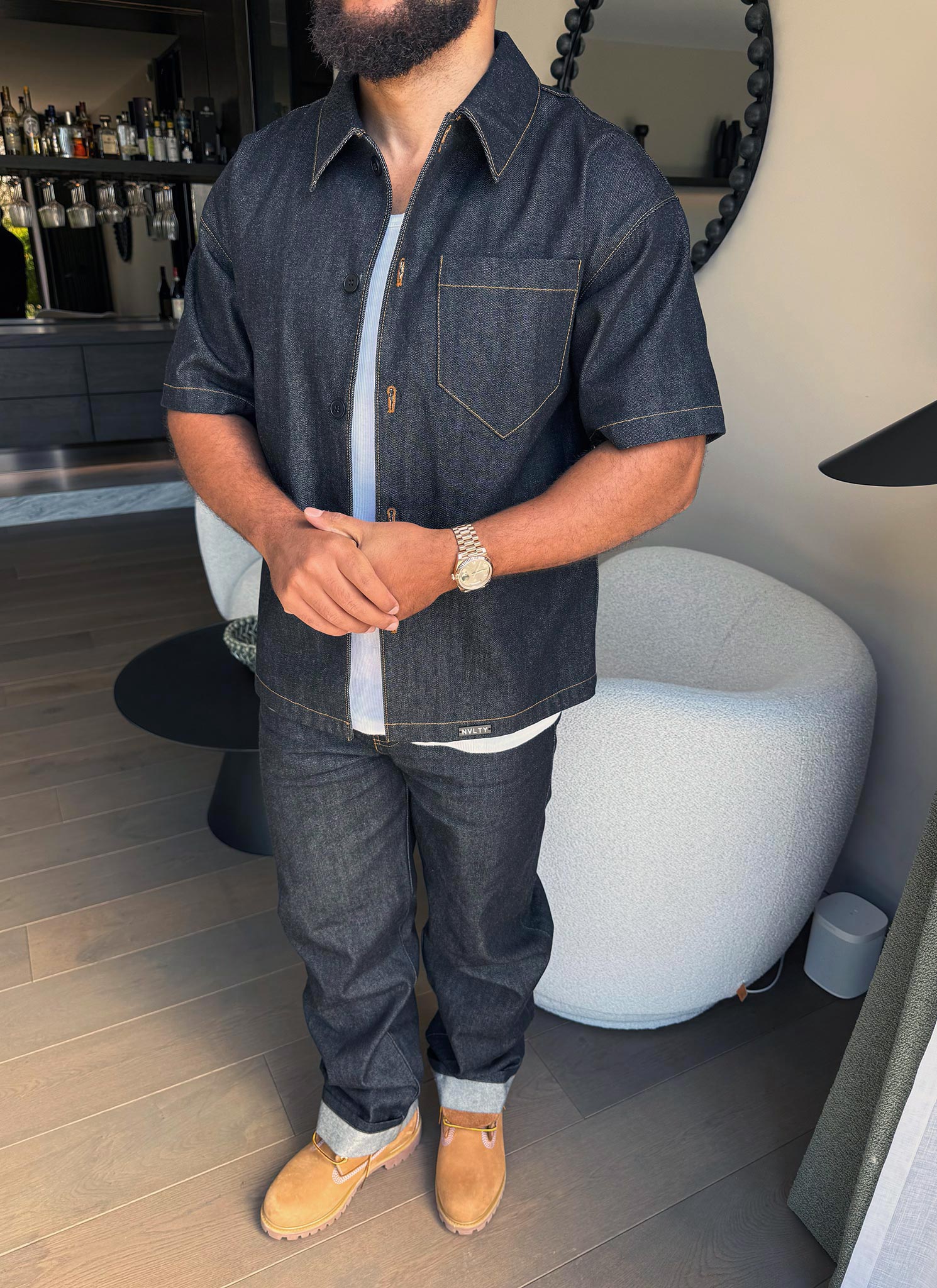 Structured Selvedge Denim Shirt - Black