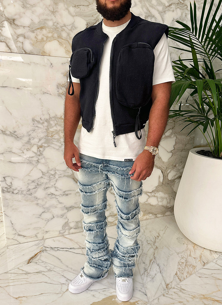 Geripptes Harness mit mehreren Taschen - Schwarz