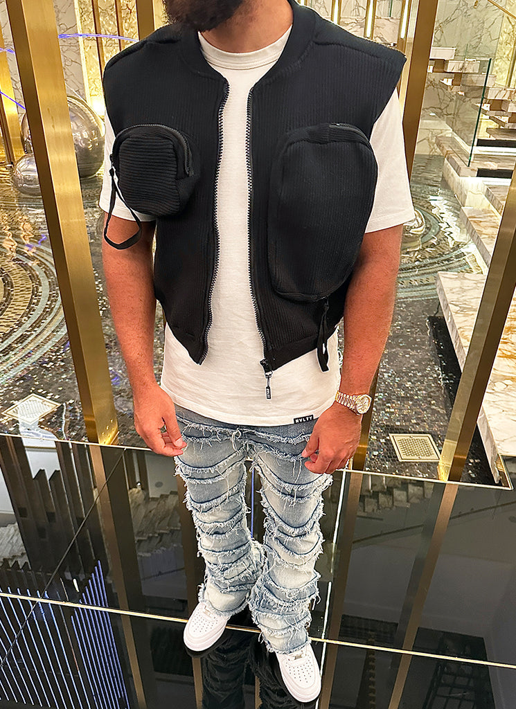 Geripptes Harness mit mehreren Taschen - Schwarz