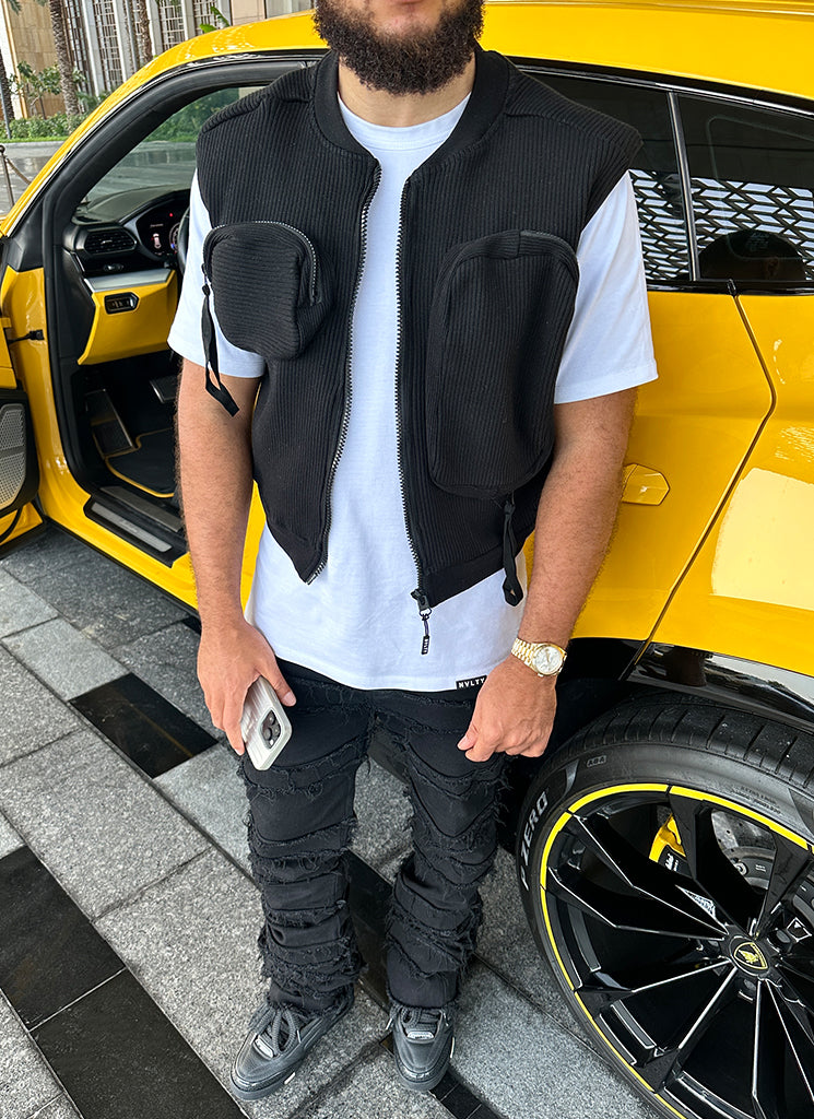 Geripptes Harness mit mehreren Taschen - Schwarz