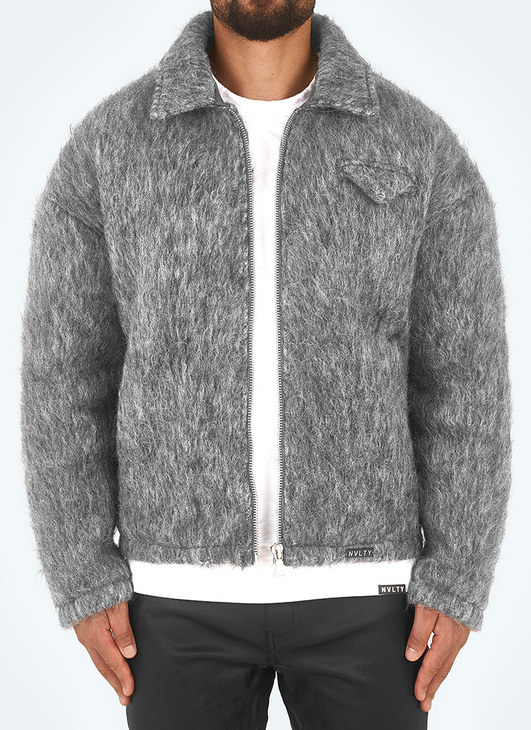 Mohair-Reißverschlussjacke - Grau