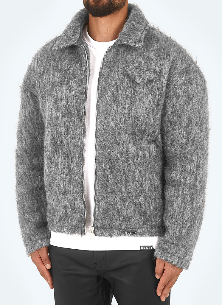 Mohair-Reißverschlussjacke - Grau