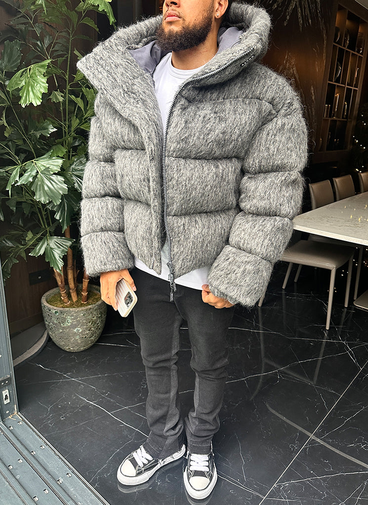 Mohair-Steppjacke - Grau