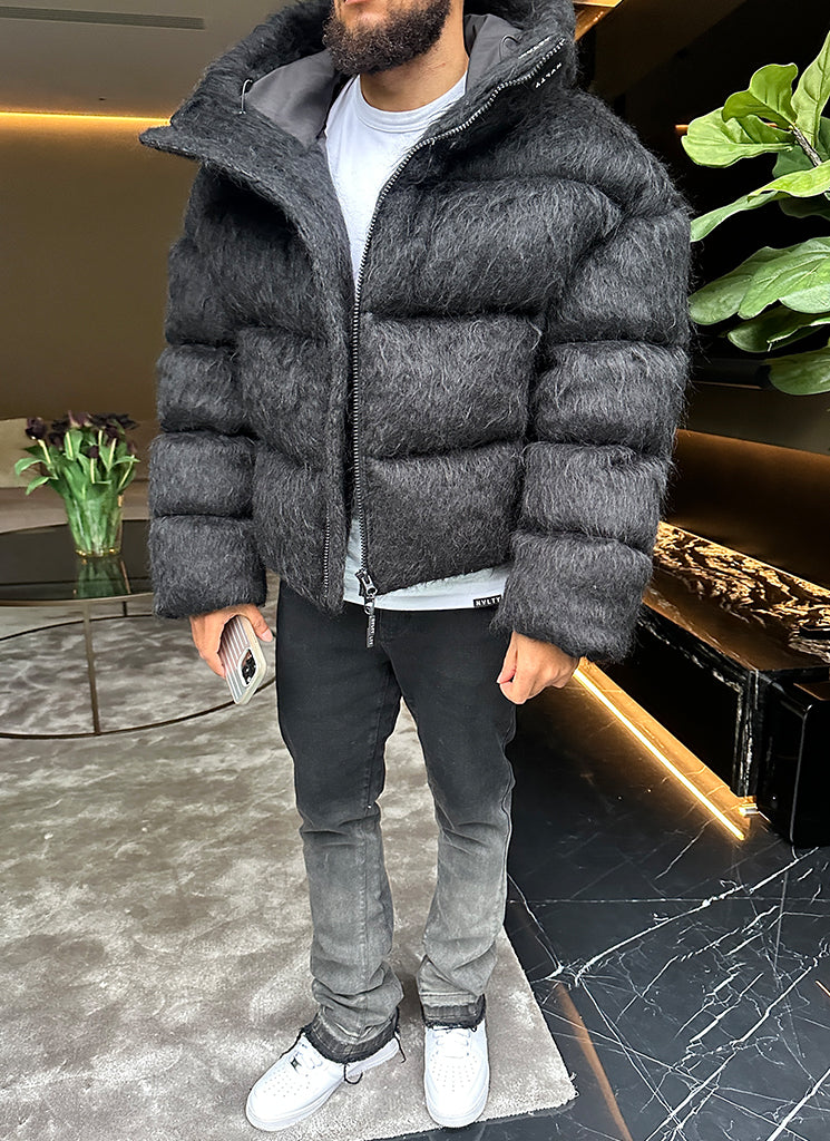 Mohair-Steppjacke - Schwarz