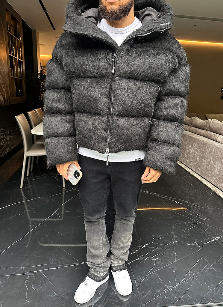 Mohair-Steppjacke - Schwarz