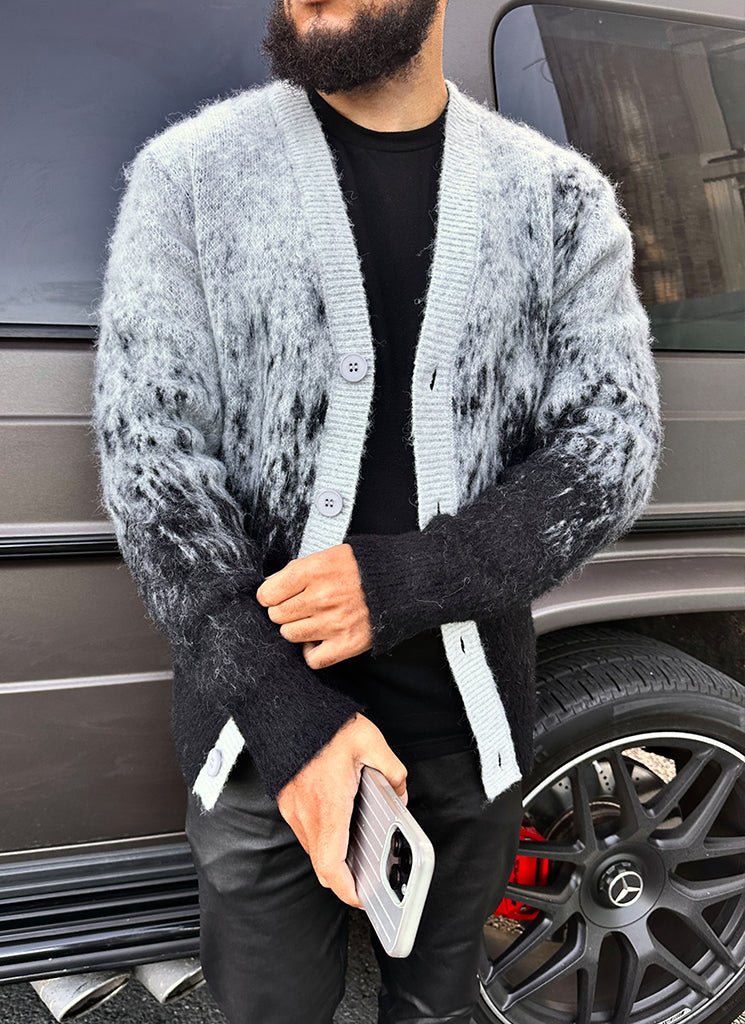 Mohair-Cardigan mit Farbverlauf - Schwarz