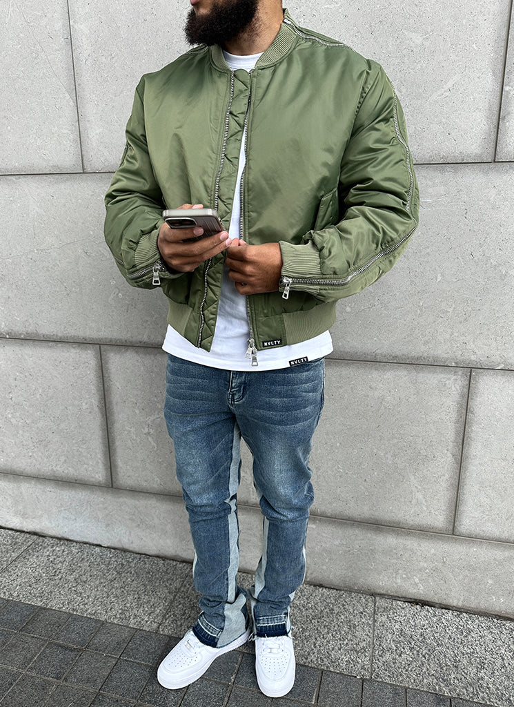 Schwere Bomberjacke mit Reißverschluss - Khaki