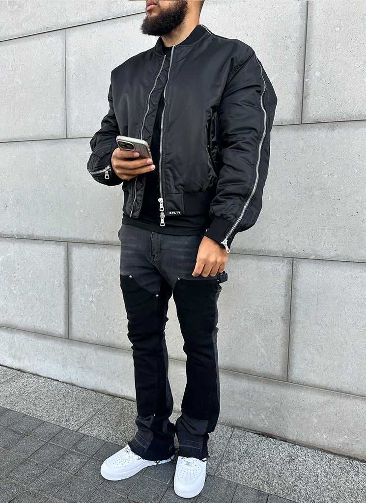 Schwere Bomberjacke mit Reißverschluss - Schwarz