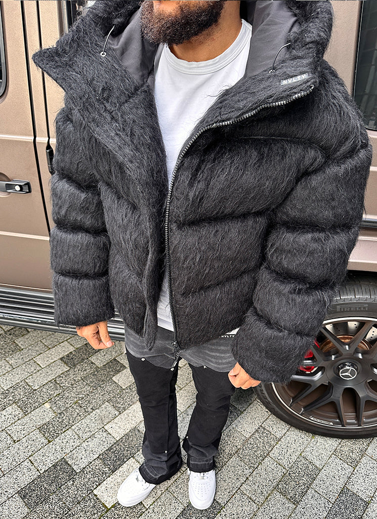 Mohair-Steppjacke - Schwarz