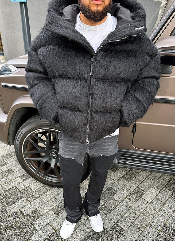 Mohair-Steppjacke - Schwarz