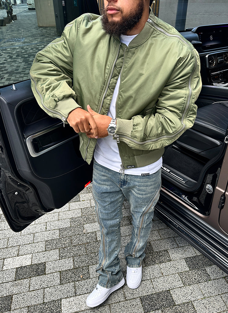 Schwere Bomberjacke mit Reißverschluss - Khaki