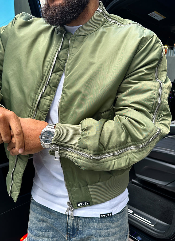 Schwere Bomberjacke mit Reißverschluss - Khaki