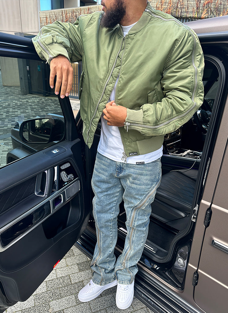 Schwere Bomberjacke mit Reißverschluss - Khaki