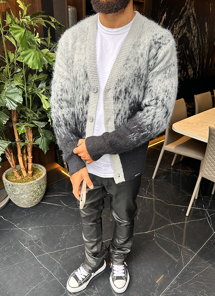 Mohair-Cardigan mit Farbverlauf - Schwarz