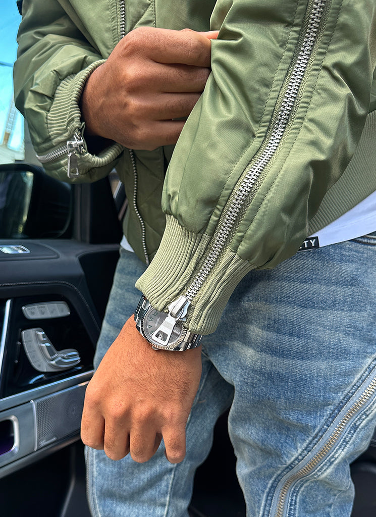 Schwere Bomberjacke mit Reißverschluss - Khaki